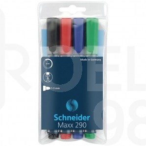 Комплект маркери за бяла дъска и флипчарт Schneider 290, 4 цвята