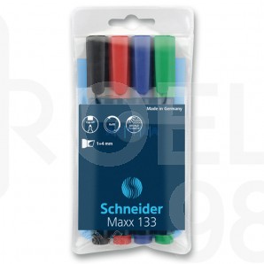 Комплект Schneider перманентни маркери 133, скосен връх, 4 цв.