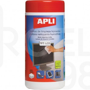 Почистващи влажни кърпи Apli за плазмени екрани, в PVC кутия, TFT/LCD