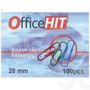 Кламери OfficeHIT, 28 мм, цветни, 100 броя