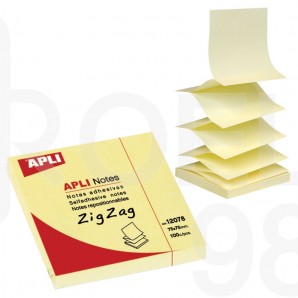 Z-Листчета Apli Zig Zag, 75 x 75 мм, жълти, 100 л.