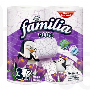 Тоалетна хартия Familia Plus, 3-пластова, ароматизирана, 4 бр/оп.